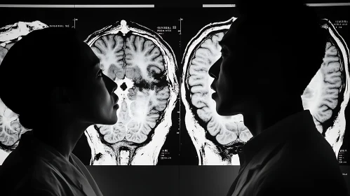 Monochrome Brain Scan Faces Art