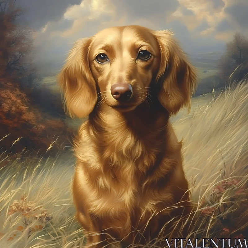 Golden Brown Dog in a Field Painting AI Image