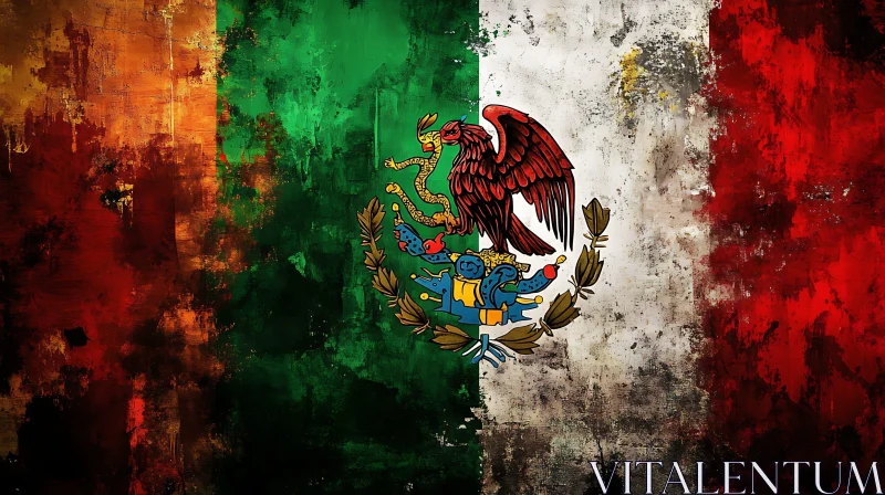 AI ART Weathered Mexico Flag Painting