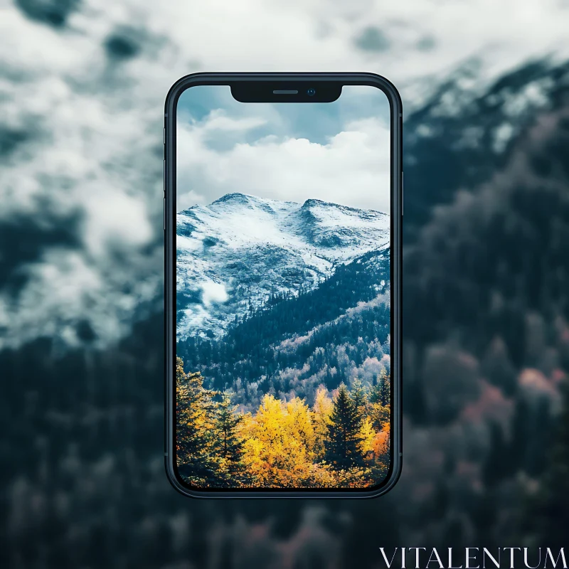 Snowy Mountain Landscape on Mobile Device AI Image