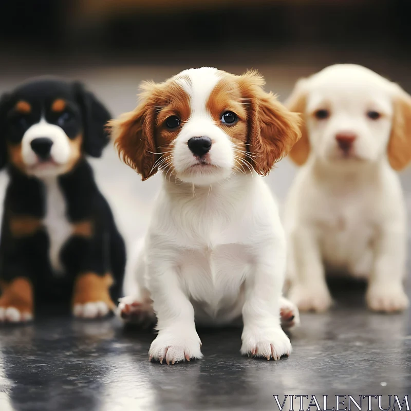 Cute Trio of Puppies on Smooth Surface AI Image