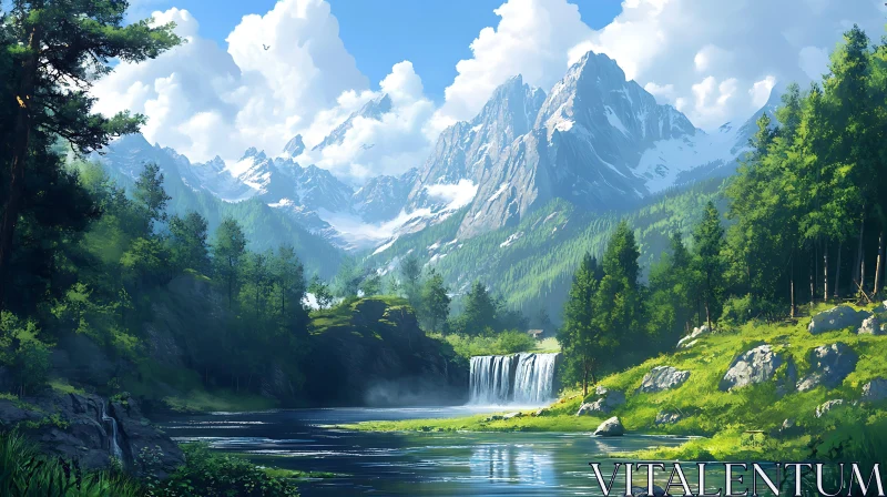 Scenic Mountain Lake Landscape AI Image