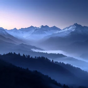Misty Blue Mountain Range Vista