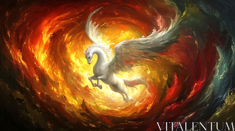 Winged Horse in Fiery Ascent AI Image