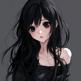 Digital Art Portrait of Anime Girl with Black Hair