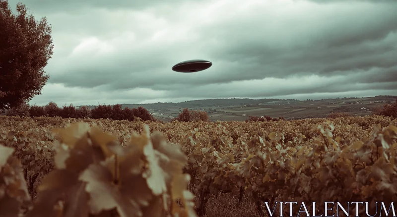 AI ART UFO Over Vineyard Landscape