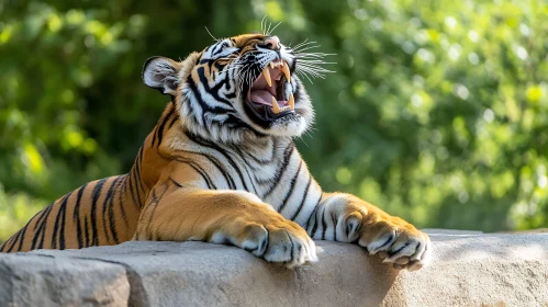 Majestic Tiger Roaring in Natural Habitat