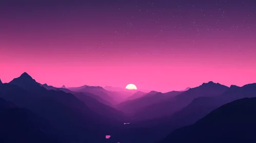 Mountain Sunset with Pink Sky