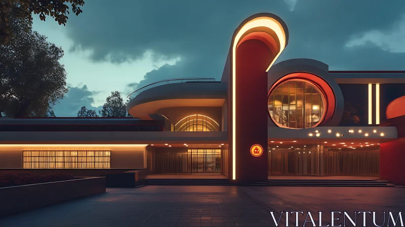 Contemporary Building with Circular Windows at Dusk AI Image