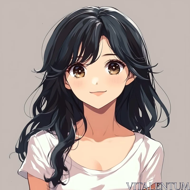 Anime Illustration of Smiling Young Woman AI Image