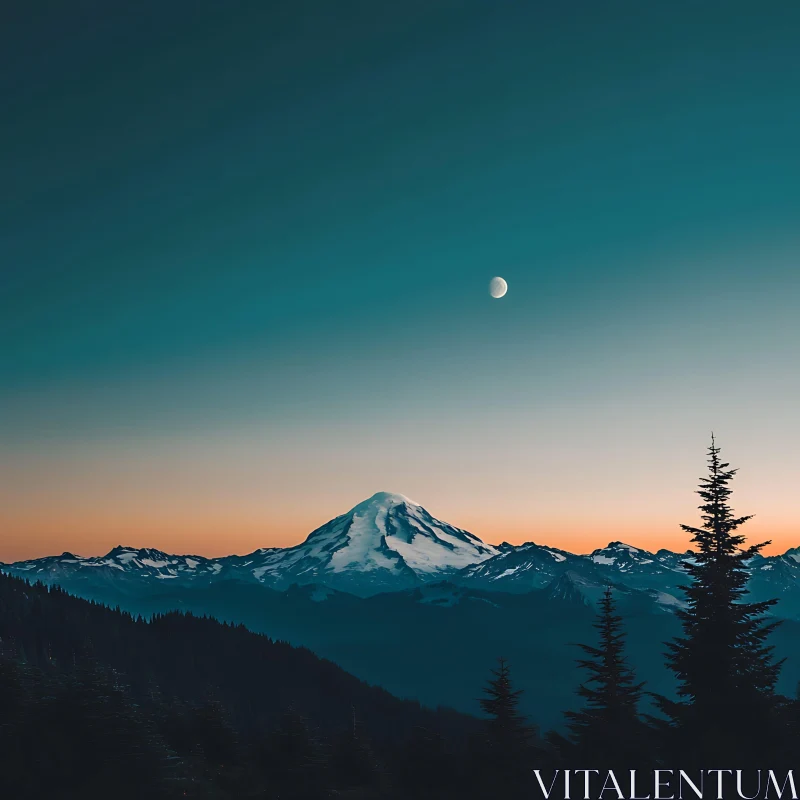 Snowy Mountain Under Moonlit Sky AI Image