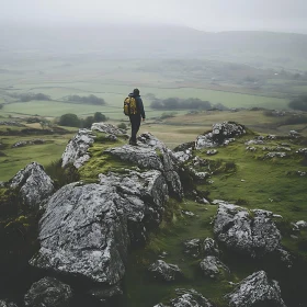 Contemplative Moment on Rocky Hilltop