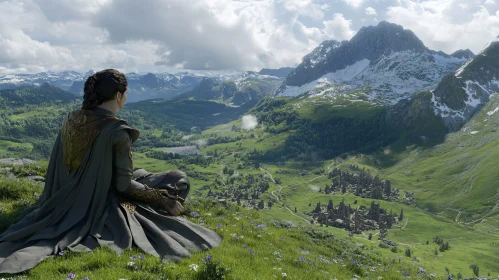 Woman Gazing at Distant Mountains