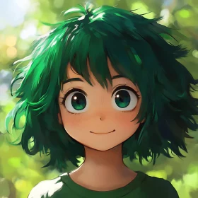 Forest Anime Character with Green Hair