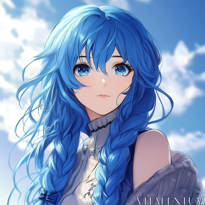 Blue-Haired Anime Girl with Braids AI Image