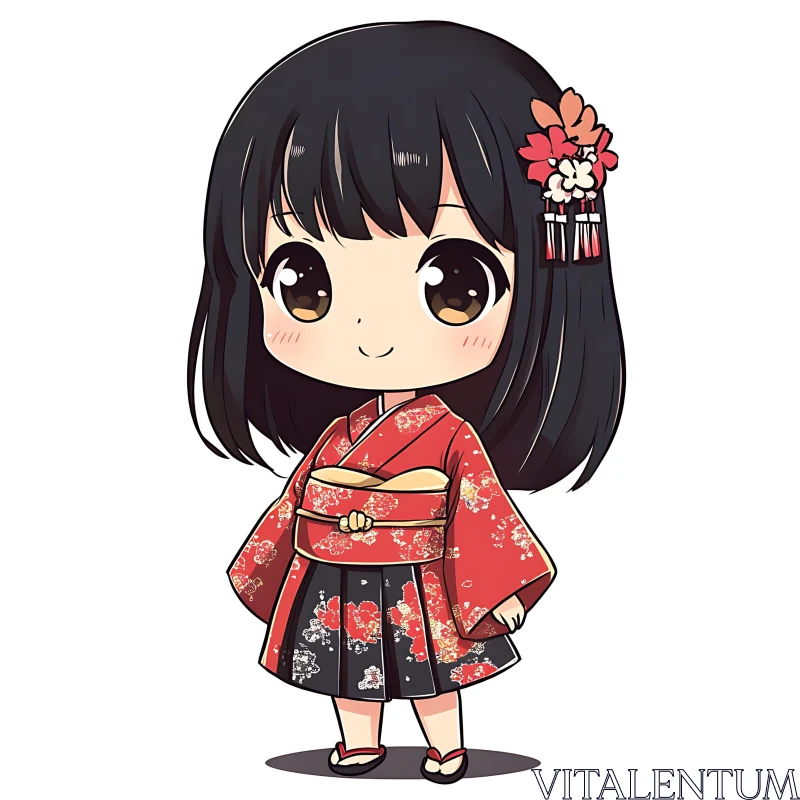 Adorable Chibi Character in Kimono AI Image