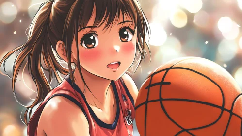 Sporty Anime Girl with Basketball