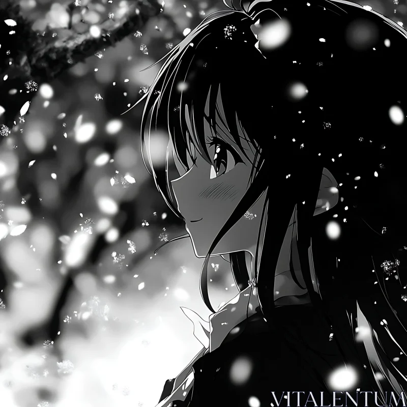 Tranquil Winter Scene with Anime Character AI Image