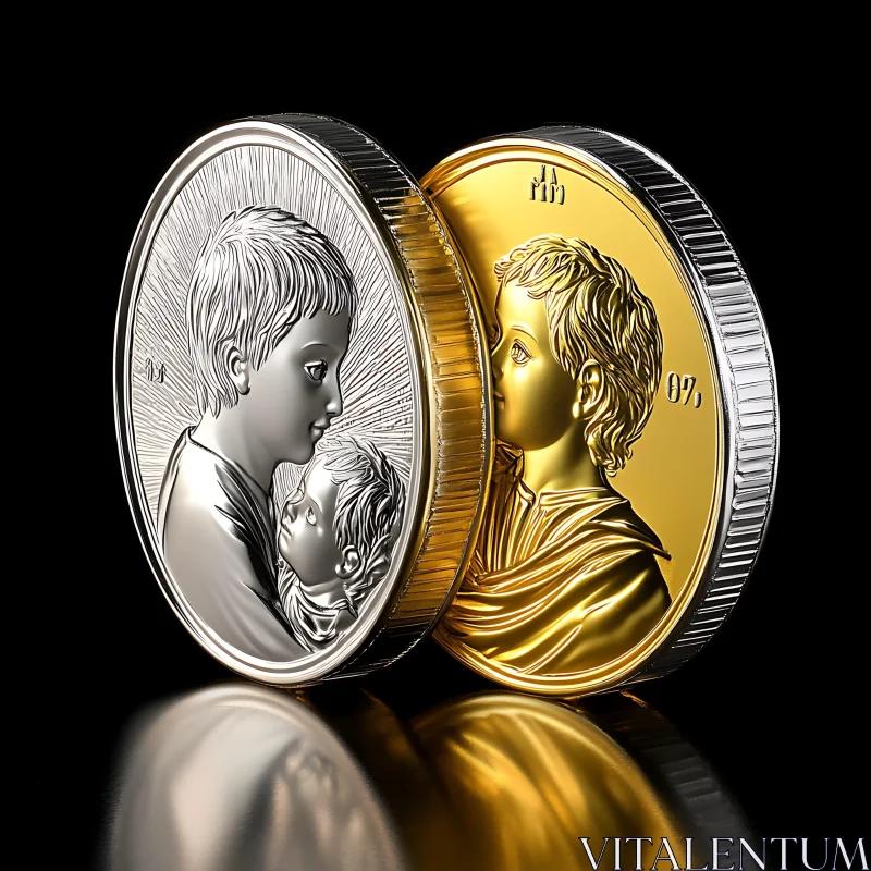 AI ART Reflective Gold and Silver Coin Art