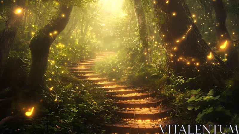 Enchanted Pathway in Lush Forest AI Image