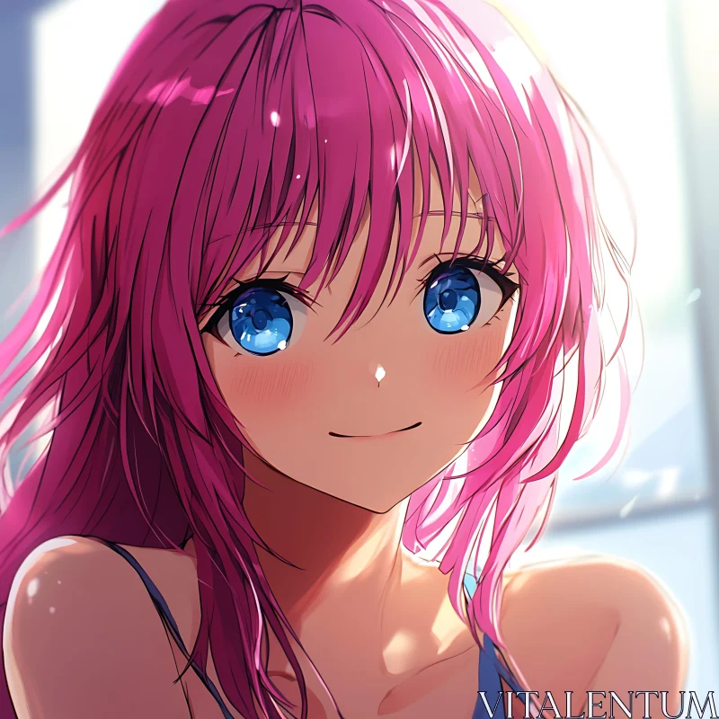 Charming Anime Portrait with Pink Hair AI Image