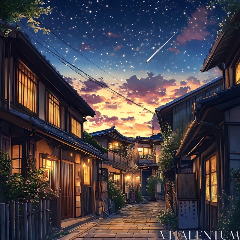 Serene Japanese Street at Night AI Image