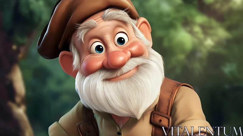 AI ART Cartoon Gnome with White Beard