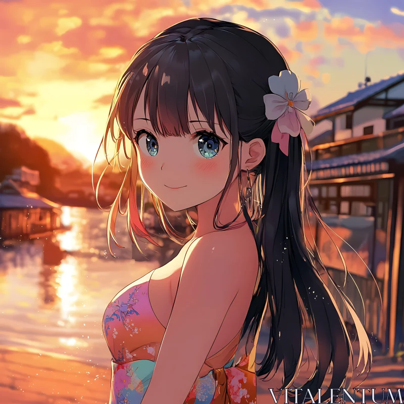 Serene Anime Sunset AI Image