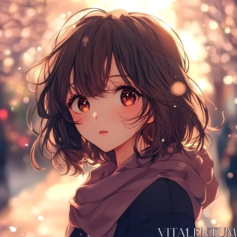 Expressive Anime Girl with Scarf in Autumn AI Image