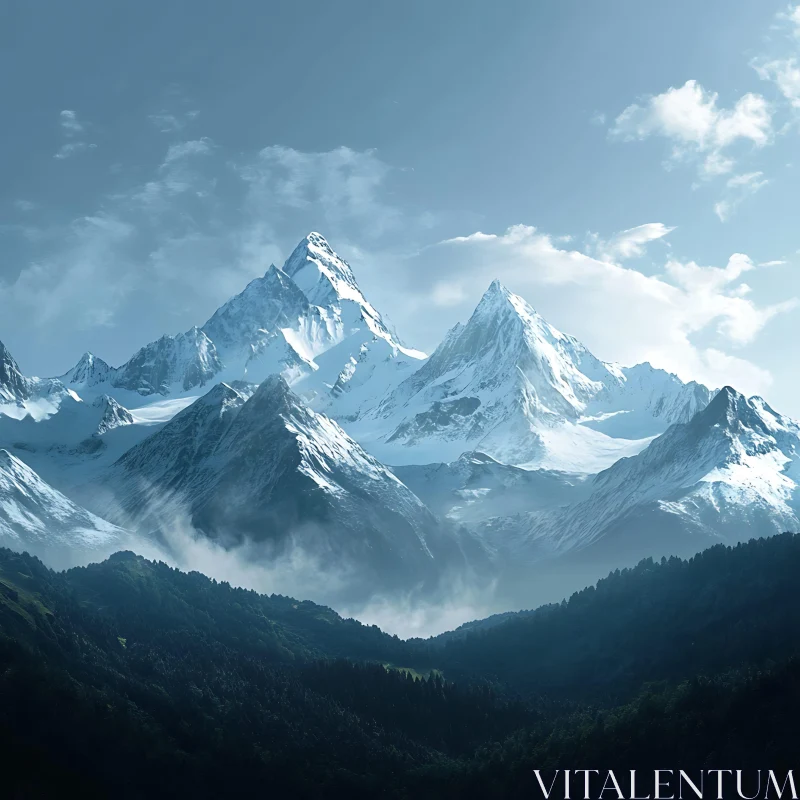 Majestic Mountain Range Cloudscape Scenery AI Image