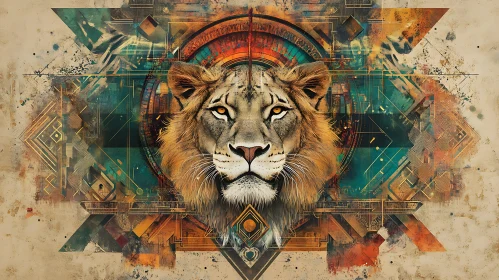 Abstract Lion Art with Geometric Elements