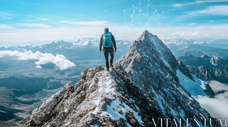 Hiker on Mountain Top AI Image