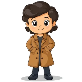 Illustrated Child Character Wearing Coat