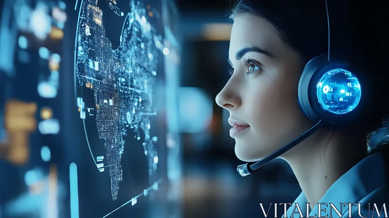 AI ART Focused Woman with Headset