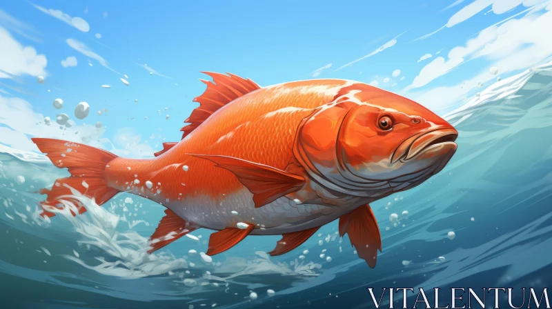 Red Fish Swimming in Ocean - Illustrative Artwork AI Image