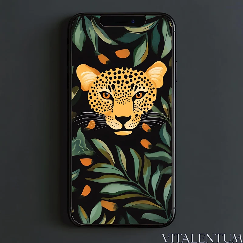 Stylish Leopard with Foliage Design AI Image