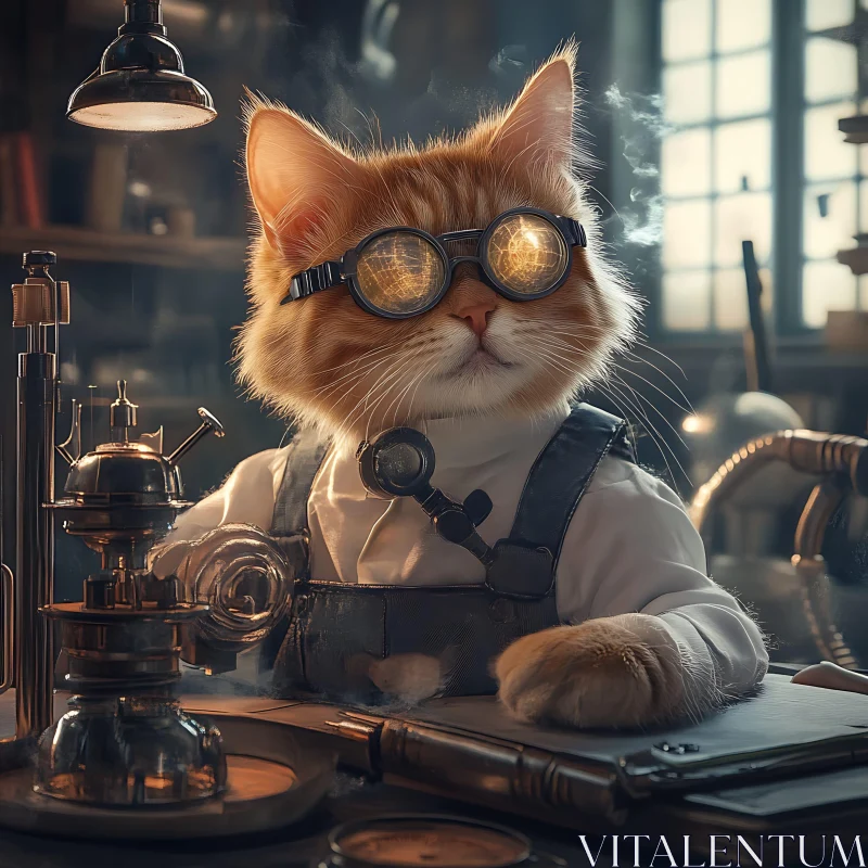 AI ART Whimsical Steampunk Cat Engineer