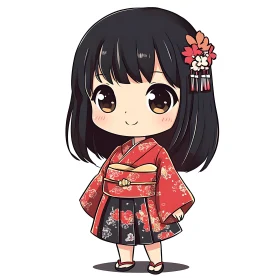 Adorable Chibi Character in Kimono