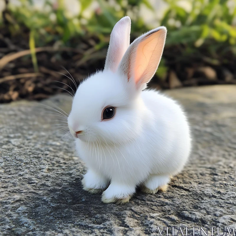 Fluffy White Rabbit on Stone AI Image