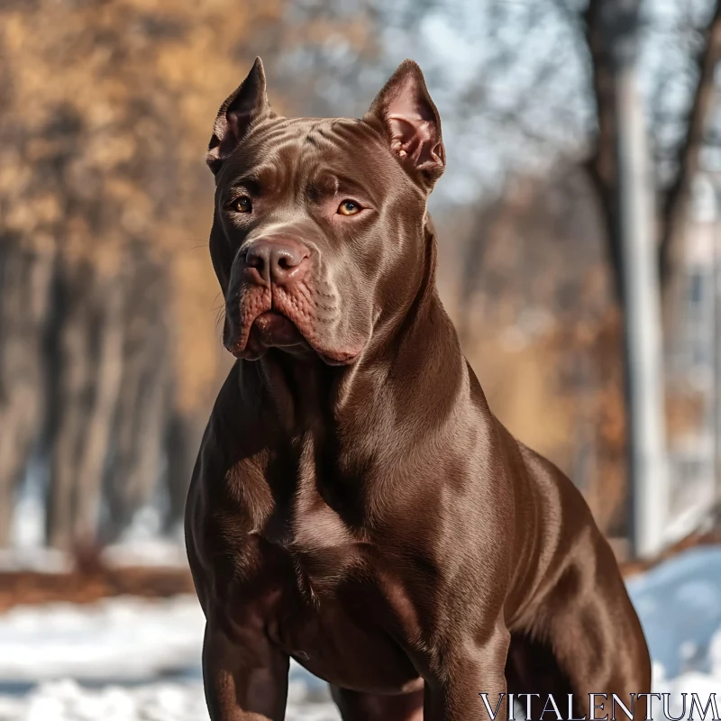 Muscular Brown Dog Standing Outdoors AI Image