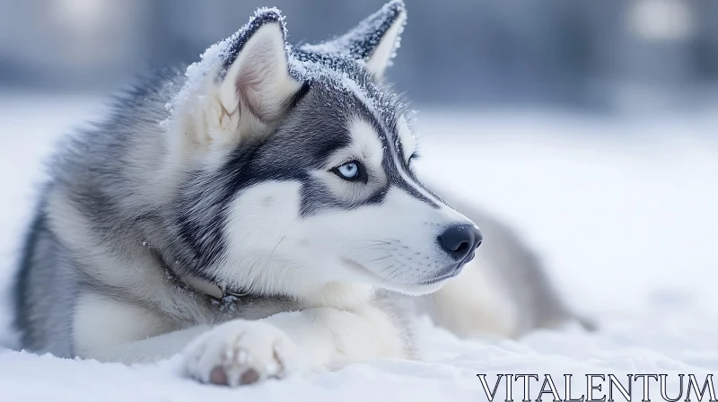 Snowy Husky Portrait with Blue Eyes AI Image