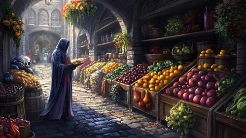 Hooded Figure at the Fruit Market