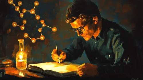 Man Studying Science by Candlelight