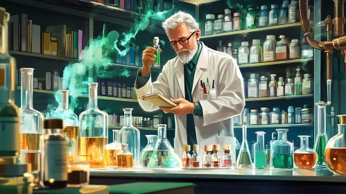 Lab Research: Scientist Inspecting Vial