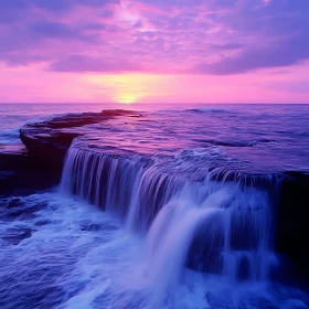 Ocean Waterfall at Sunset