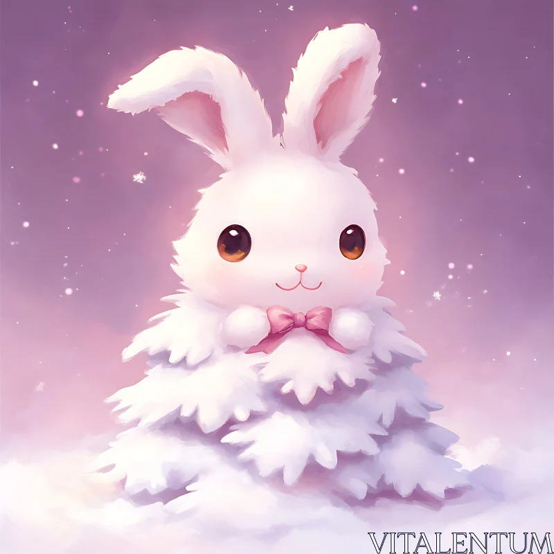 Pastel Bunny with Bow: A Gentle Artwork AI Image