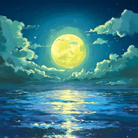 Tranquil Moonlight Over the Sea