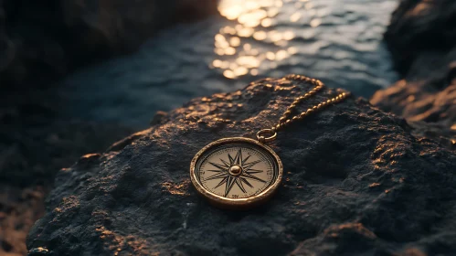 Compass on Rock by the Sea