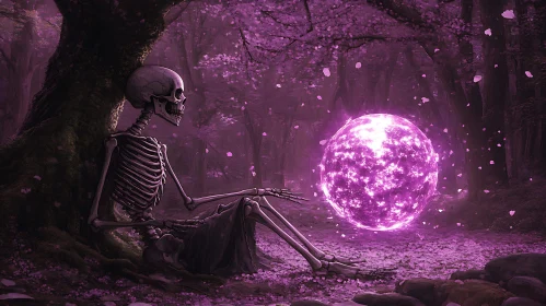 Mystical Forest Scene with Skeleton