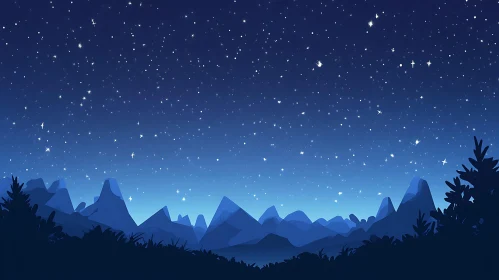 Starry Night Mountain Landscape